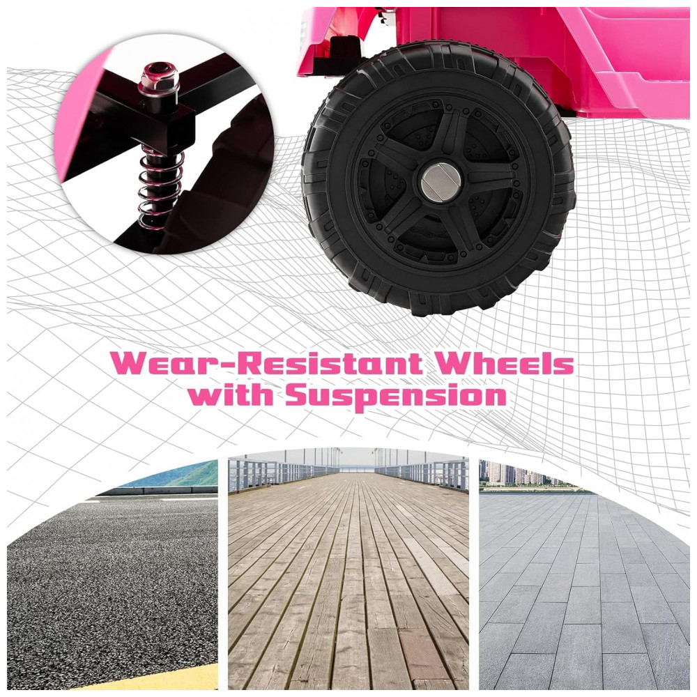 Caminhão Elétrico Infantil OLAKIDS Rosa 12V Jeep 2 Velocidades Controle Remoto Suspensão Porta Dupla LED Música USB MP3 TF - Imagem 9