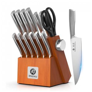 Conjunto de Facas de Cozinha imarku 14 Peças Marrom Escuro com Afiador e Bloco FSC-Certificado