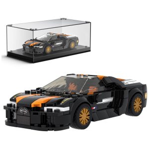 Kit de Construção Carro Bugatti Chiron 300 com 386 Peças e Vitrine de Acrílico para Crianças Acima de 8 Anos Mold King Preto