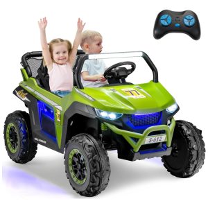 Carro Elétrico Infantil Jeep com Controle Remoto 2 Lugares Suspensão de Mola Partida Suave Música via Bluetooth e FM 12V Olakids Verde