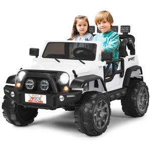Carro Elétrico Infantil Off Road a Bateria 12V com Luz LED Músicas Suspensão de Mola 3 Velocidades HONEY JOY Branco