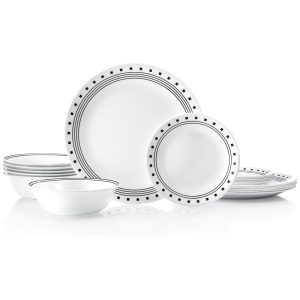 Conjunto de Jantar Corelle Vitrelle 18 Peças para 6 Pessoas City Block - Resistente a Rachaduras e Peso Leve