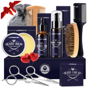 Kit para Barba Profissional Portátil com Cera e Pente 7 Itens LIONMANE Preto