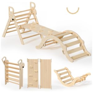 Conjunto BlueWood Pikler Triangle: Brinquedo de Escalada de Madeira para Crianças Montessori 7 em 1 Design Exclusivo e Sustentável