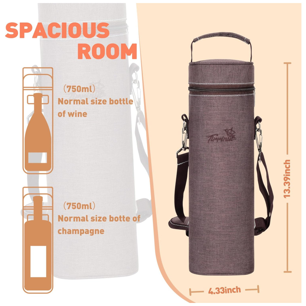 Bolsa Térmica para Vinho Tirrinia Ideal para PiqueniqueTransporte de Garrafa de 750ml Alça de Ombro Portátil - Imagem 3