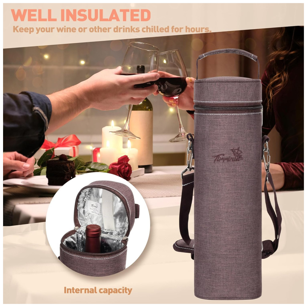 Bolsa Térmica para Vinho Tirrinia Ideal para PiqueniqueTransporte de Garrafa de 750ml Alça de Ombro Portátil - Imagem 4