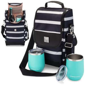 Bolsa Térmica Para Transporte de Vinhos até 2 Garrafas com 2 Copos Incluídos e Branca ONE SAVVY GIRL Preto