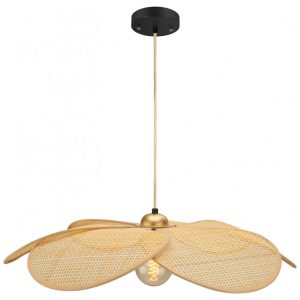 BAMWUAN Lustre de Bambu com Abajur em Rattan Trançado à Mão 61 cm Altura Ajustável até 876 cm Luminária Boho para Sala e Quarto