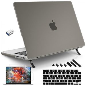 Tuiklol Capa Rígida Transparente MacBook Pro 14" Cinza – Modelos A2992 A2918 A2779 A2442 A3185 A3401 A3434 com Suporte e Protetor