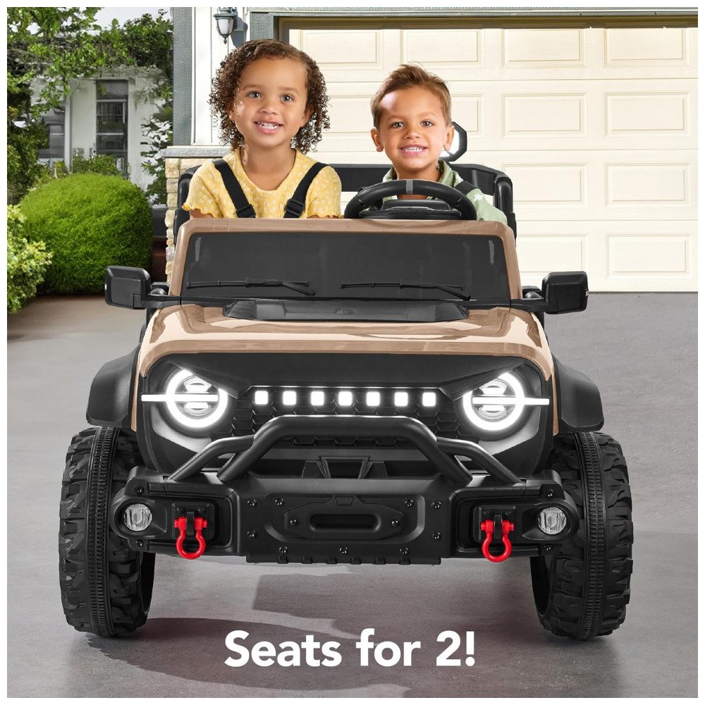Carro Elétrico Infantil Best Choice Products 24V Marrom, Caminhão 2 Lugares, com Controle Remoto, Bluetooth, Luzes LED e Capacidade para 60 kg - Imagem 3