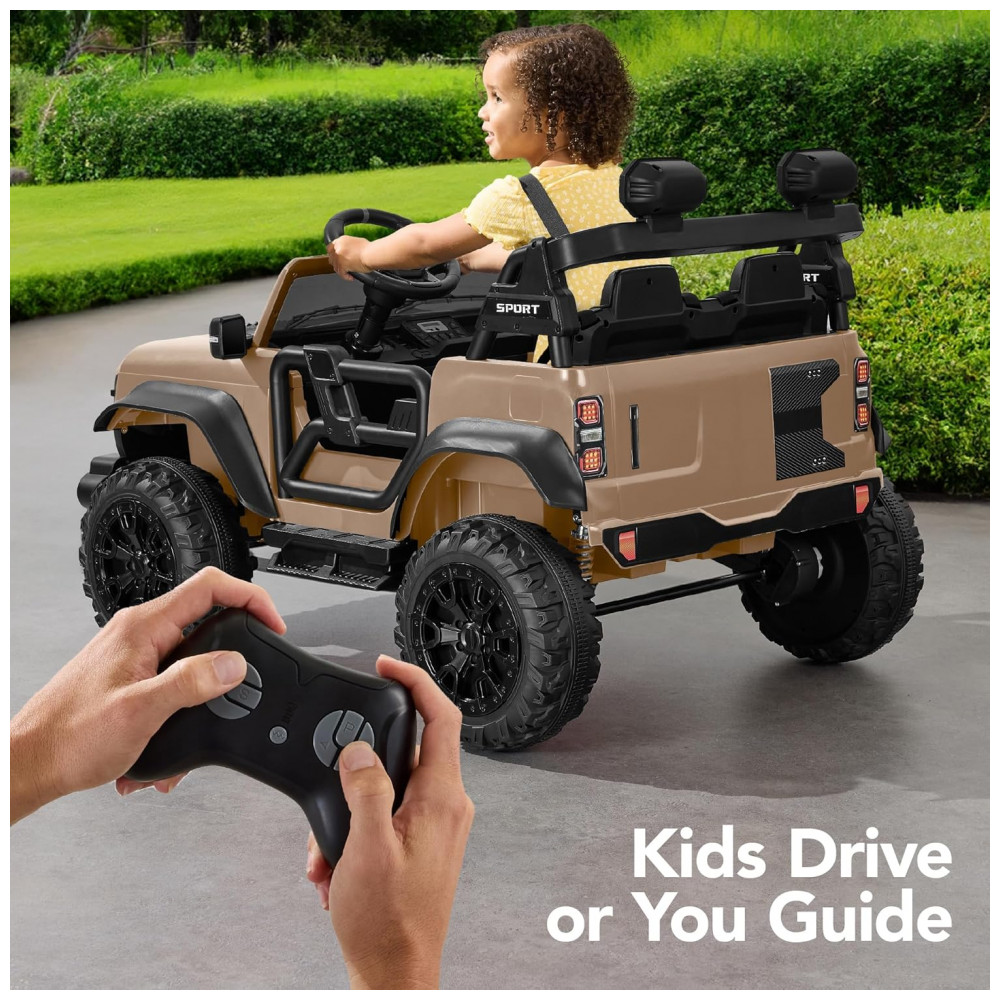 Carro Elétrico Infantil Best Choice Products 24V Marrom, Caminhão 2 Lugares, com Controle Remoto, Bluetooth, Luzes LED e Capacidade para 60 kg - Imagem 4