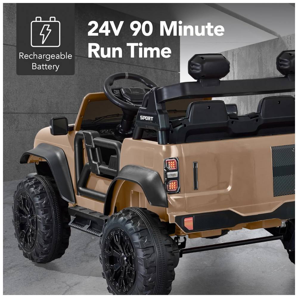 Carro Elétrico Infantil Best Choice Products 24V Marrom, Caminhão 2 Lugares, com Controle Remoto, Bluetooth, Luzes LED e Capacidade para 60 kg - Imagem 5