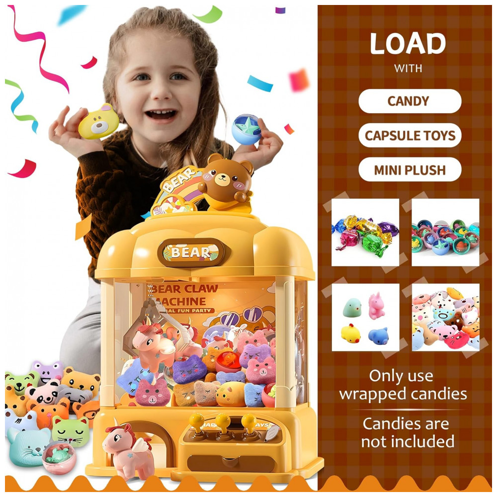 Máquina de Garra Mini Arcade ROHSCE Urso Amarelo com Luzes LED, Som e Movimento 360° para Crianças - Imagem 3