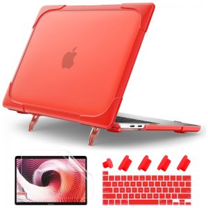Capa Rígida Batianda para MacBook Pro 13" – Modelos A2289 A2251 A2338 M1/M2 com Suporte Dobrável Tampa de Teclado e Película de Tela – Vermelho