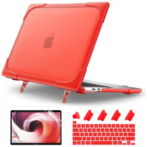 Capa Rígida Batianda para MacBook Pro 13" – Modelos A2289, A2251, A2338 M1/M2 com Suporte Dobrável, Tampa de Teclado e Película de Tela – Vermelho