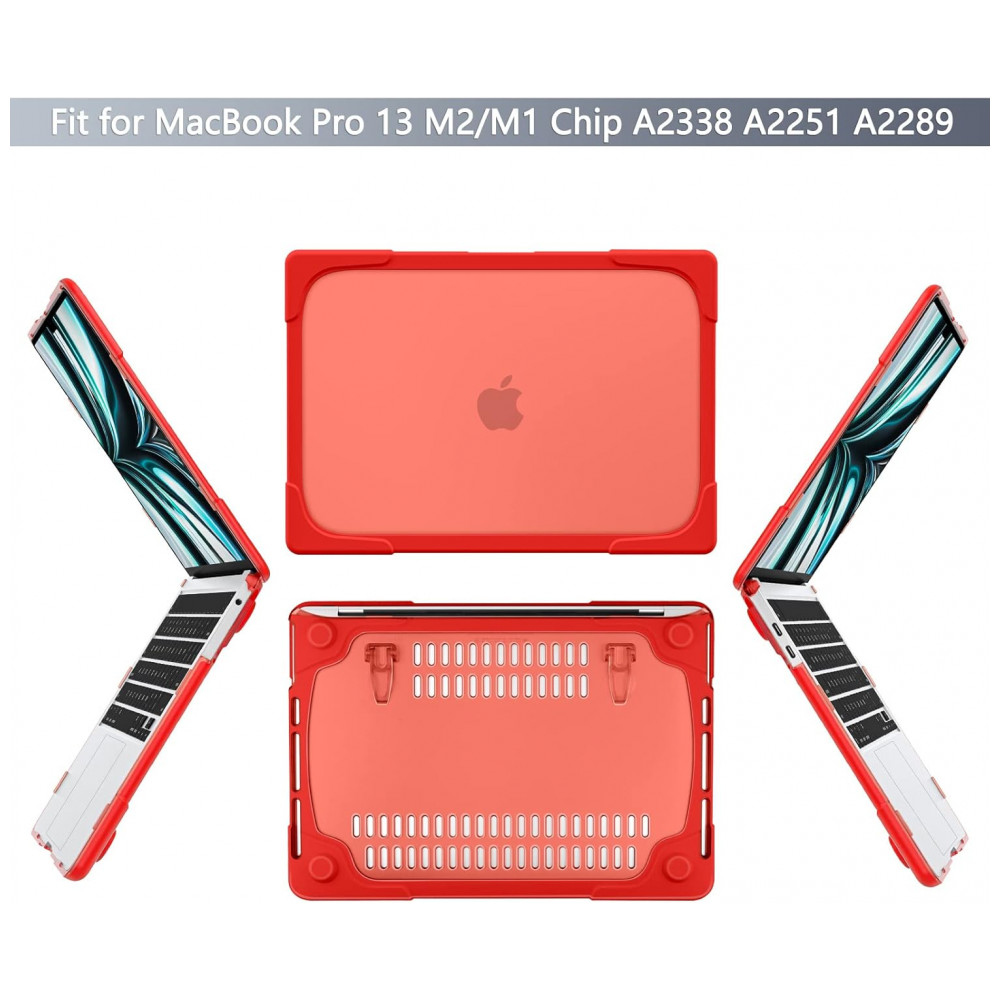 Capa Rígida Batianda para MacBook Pro 13" – Modelos A2289 A2251 A2338 M1/M2 com Suporte Dobrável Tampa de Teclado e Película de Tela – Vermelho - Imagem 3