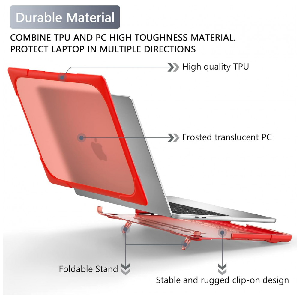 Capa Rígida Batianda para MacBook Pro 13" – Modelos A2289 A2251 A2338 M1/M2 com Suporte Dobrável Tampa de Teclado e Película de Tela – Vermelho - Imagem 5