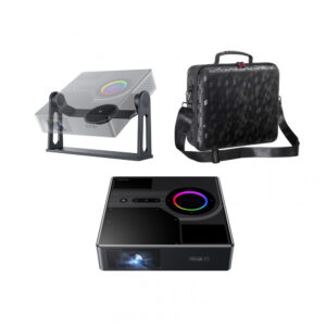 Projetor a laser portátil NexiGo Nova Mini com case e suporte gimbal Google TV 1200 lumens 1080p 3D tela até 150" 110V