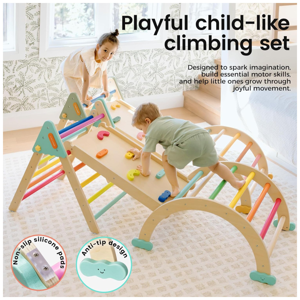 Conjunto Tiny Land Pikler Triangle Set 7 em 1 Montessori Dobrável para Crianças - Playground de Madeira para Meninos e Meninas - Imagem 2