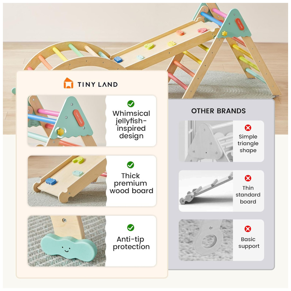 Conjunto Tiny Land Pikler Triangle Set 7 em 1 Montessori Dobrável para Crianças - Playground de Madeira para Meninos e Meninas - Imagem 4