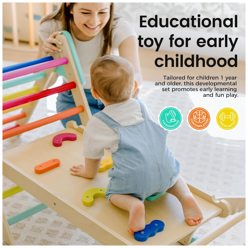 Conjunto Tiny Land Pikler Triangle Set 7 em 1 Montessori Dobrável para Crianças - Playground de Madeira para Meninos e Meninas - Imagem 5