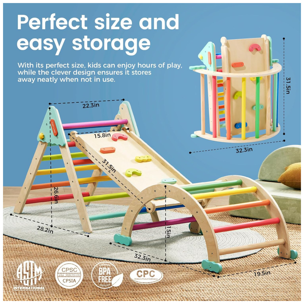 Conjunto Tiny Land Pikler Triangle Set 7 em 1 Montessori Dobrável para Crianças - Playground de Madeira para Meninos e Meninas - Imagem 6