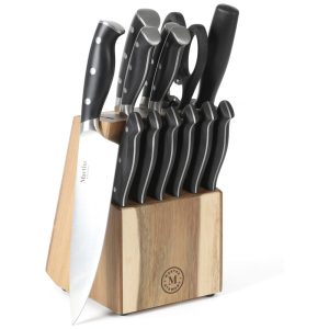 Conjunto de Facas em Aço Inoxidável com Bloco de Bancada 14 Peças Martha Stewart Preto