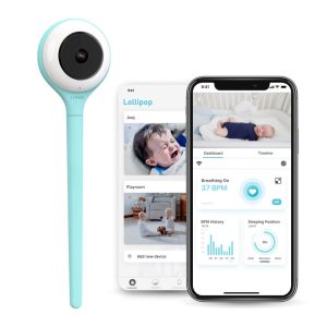 Babá Eletrônica Inteligente com Wi Fi Detector de Choro Vídeo Audio e Monitor de Sono LOLLIPOP CABC LOL Azul turquesa