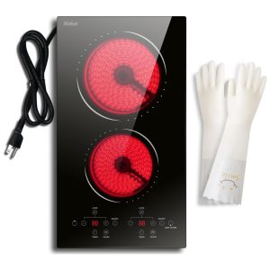 Cooktop Elétrico 2 Bocas 110V Mesa Plug and Play Cerâmica Radiante 12 Pol com Trava de Segurança