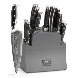Conjunto de Facas com Bloco de Bancada Afiador Embutido e Cabo Ergonômico 16 Peças NANFANG BROTHERS Preto