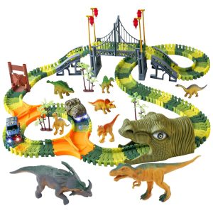 Pista de Corrida com 216 Peças e Tema de Dinossauros para Crianças Acima de 3 Anos IQKidz Verde