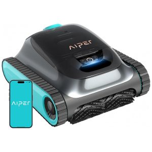 Aspirador Robótico para Piscinas AIPER Scuba S1 Cinza e Azul Navegação WavePath 2.0 Dupla Filtração Ultra-fina Bateria 180 Min Modelo 2025﻿
