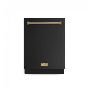 Lava-louças de embutir 60 cm Thor Kitchen preto fosco/com detalhes bronze Gordon Ramsay 283L 15 serviços 8 ciclos 49 dB 110V