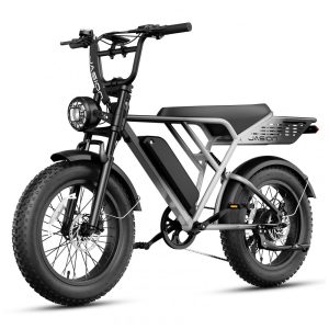 Bicicleta elétrica Jasion RetroVolt Pro cinza pneus 20x4 motor 750W pico 3000W bateria 52V 20Ah (1040Wh) freios hidráulicos rack carga traseiro 110V
