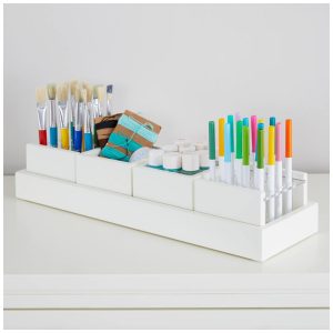 Bandeja Organizadora Martha Stewart Linen White 4 Compartimentos Pincéis Acrílico 53x18x16 cm