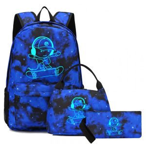 Pawsky Mochila Escolar Leve com Porta USB Antifurto e Acessórios - Azul Skateboard