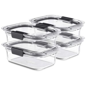 Potes para Alimentos Vidro 800 mL Retangular 4 Unidades RUBBERMAID 2118319 Preto