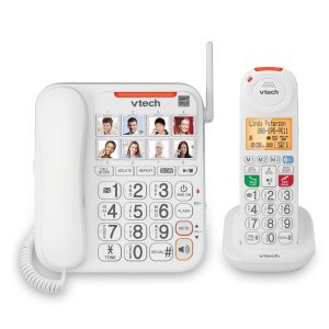 Telefone sem Fio Sênior Amplificado com Visor e Botões Grandes 2 Unidades VTECH SN5147 Branco