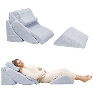 Conjunto de 5 Peças de Travesseiros Ortopédicos em Cunha para Cama Espuma Viscoelástica Ajustável Alívio de Dor Refluxo Betterhood Branco