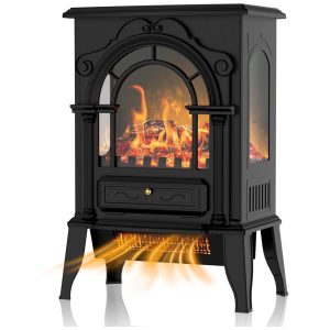 Lareira Elétrica Portátil com Efeito de Chamas Realista 3D e Proteção Contra Superaquecimento 110V 1500W Eueiriup Preta