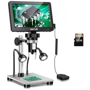 Microscópio Digital Ampliação de 1200X para Solda de Reparo de Circuito PCB 32GB 12 MPe 10 Luzes LED Hayve Prata