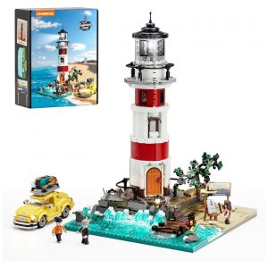 Kit de Montagem Farol de Estrada Lumibricks Vermelho e Branco Efeito LED Giratório 1632 Peças