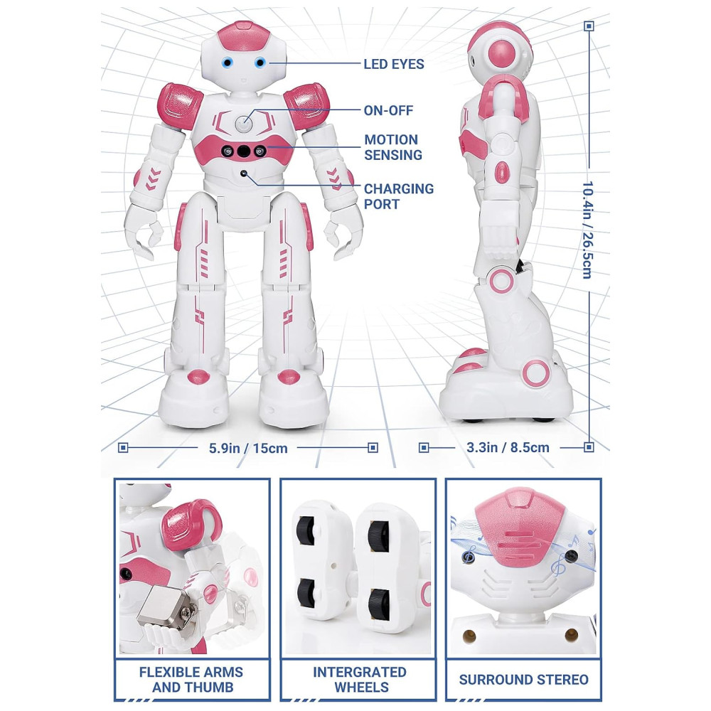 KingsDragon Gesture Sensing Control Robot Rosa – Robô Interativo Programável com Controle por Gestos e Remoto para Crianças de 3 a 8 Anos - Imagem 2