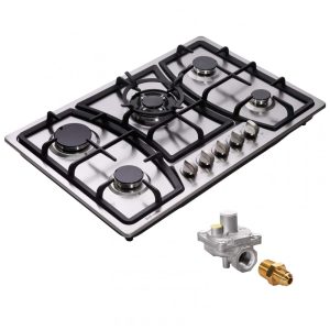 Cooktop a gás 76cm Deli-mate inox 5 queimadores selados 42718BTU conversível GN/GLP acendimento elétrico 110V