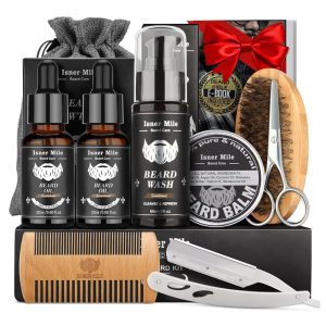 Kit para Barba Profissional Portátil com Cera e Pente 8 Itens COMFY MATE Preto