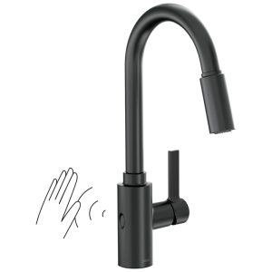 Torneira Cozinha com Sensor de Movimento e Pulverizador Pull Down Moen 7882EWBL Genta LX Preto Fosco