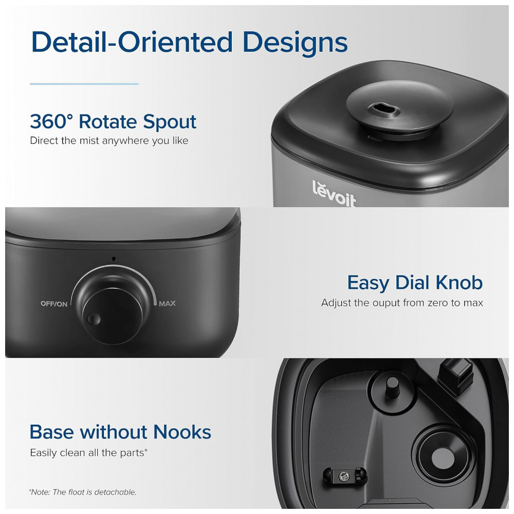 Umidificador Ultrassônico LEVOIT Classic 160 Preto 25L Top-Fill Operação Silenciosa Bico Giratório 360° Auto Desligamento 110V - Imagem 6