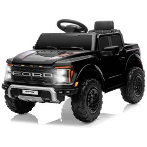 Carrinho Elétrico Infantil Licenciado Ford F150 Raptor 12V com Controle Remoto Luzes de LED Música MP3 Cinto de Segurança 3 Pontos - PretoSegmart
