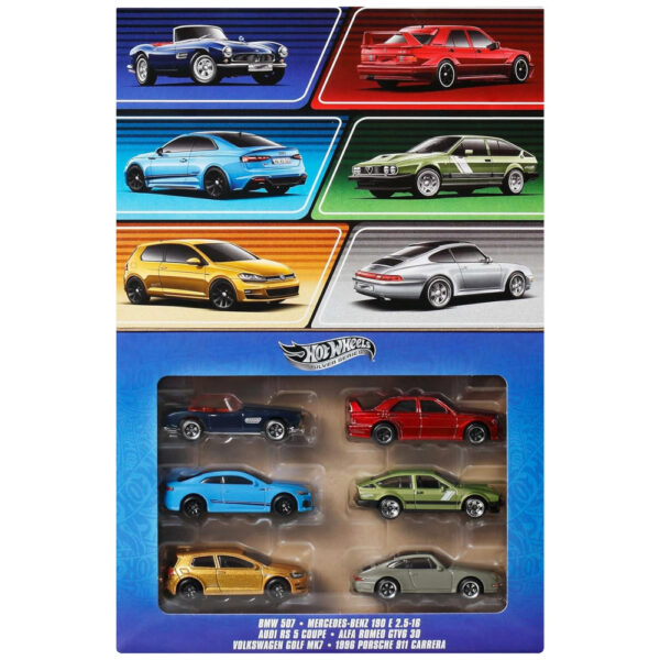 Conjunto de 6 Carros de Brinquedo Hot Wheels DieCast em Escala 1:64, Modelos de Veículos Europeus com Estilos Decorativos Exclusivos