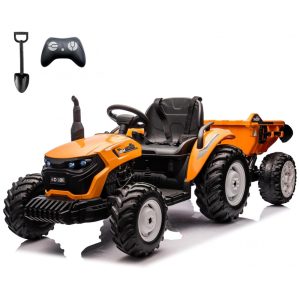 Trator Elétrico Infantil Sopbost 24V 10Ah 2WD Reboque Elétrico Rodas EVA Grande Suspensão Traseira Controle Remoto 90kg Laranja